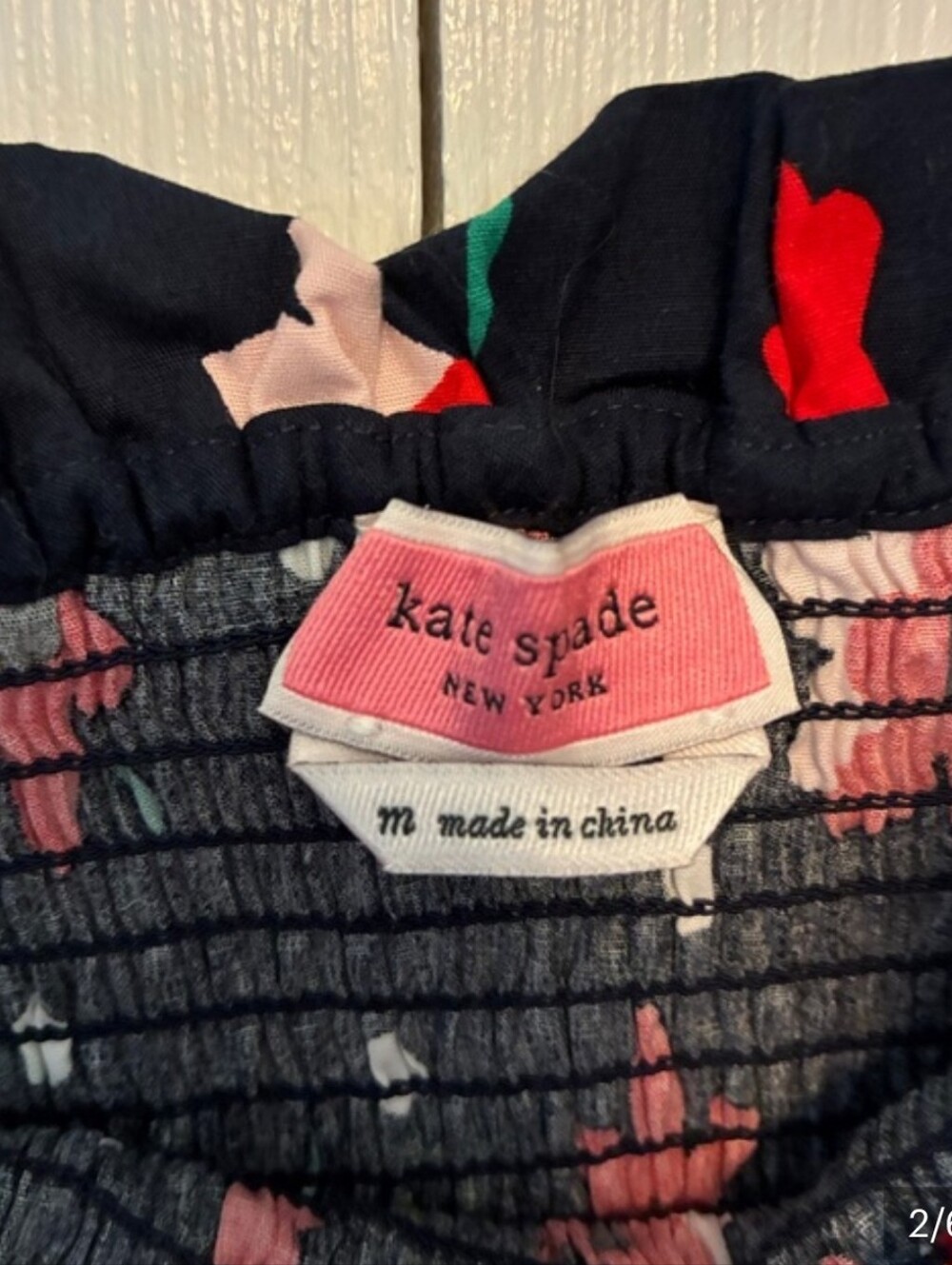 kate spade Navy Red Floral Smocked Puff-Sleeve Dress - Picture 3 of 6